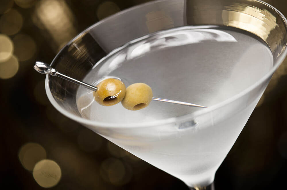 clear martini with olives